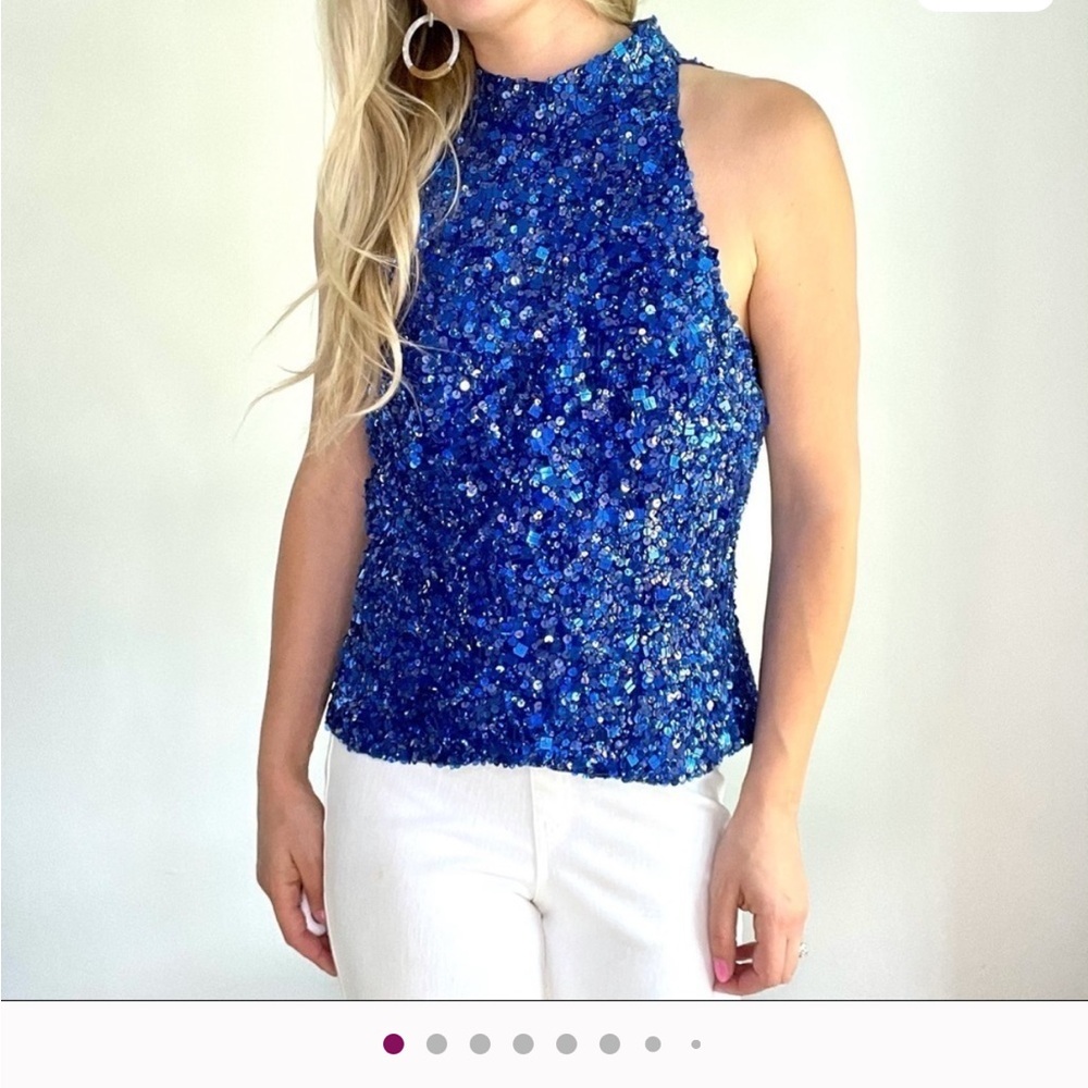 #112  Laurence Kazar Beautiful Royal Blue Sequin Halter Camisole. NWT
